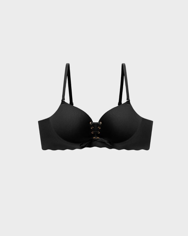 Lace-Up Padded Wireless Push-Up Bra with Gentle Lift