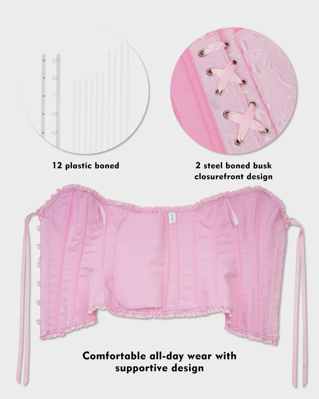 Lace-Waist Corset Top with Push-Up Shapewear