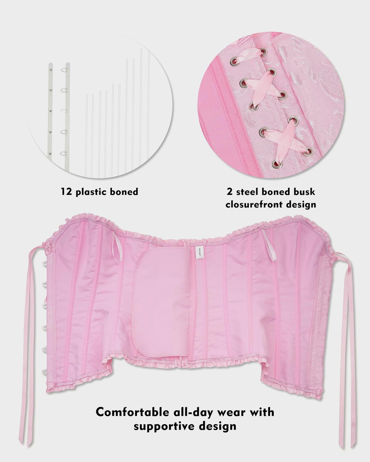Lace-Waist Corset Top with Push-Up Shapewear