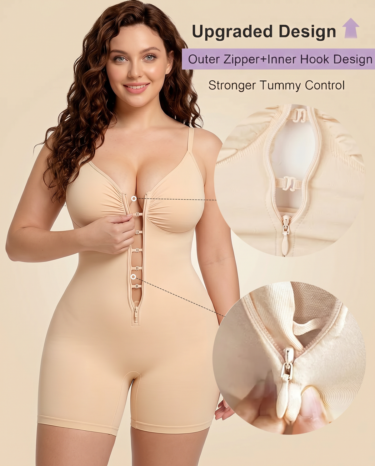 Women's Zip-Front Shaping Bodysuit with Tummy Control