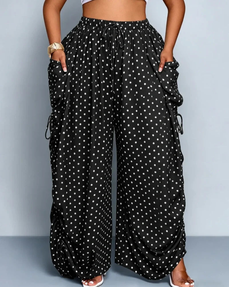 Women's Casual Loose-Fit Wide-Leg Pants - All-Season Woven Fabric for Everyday Commute