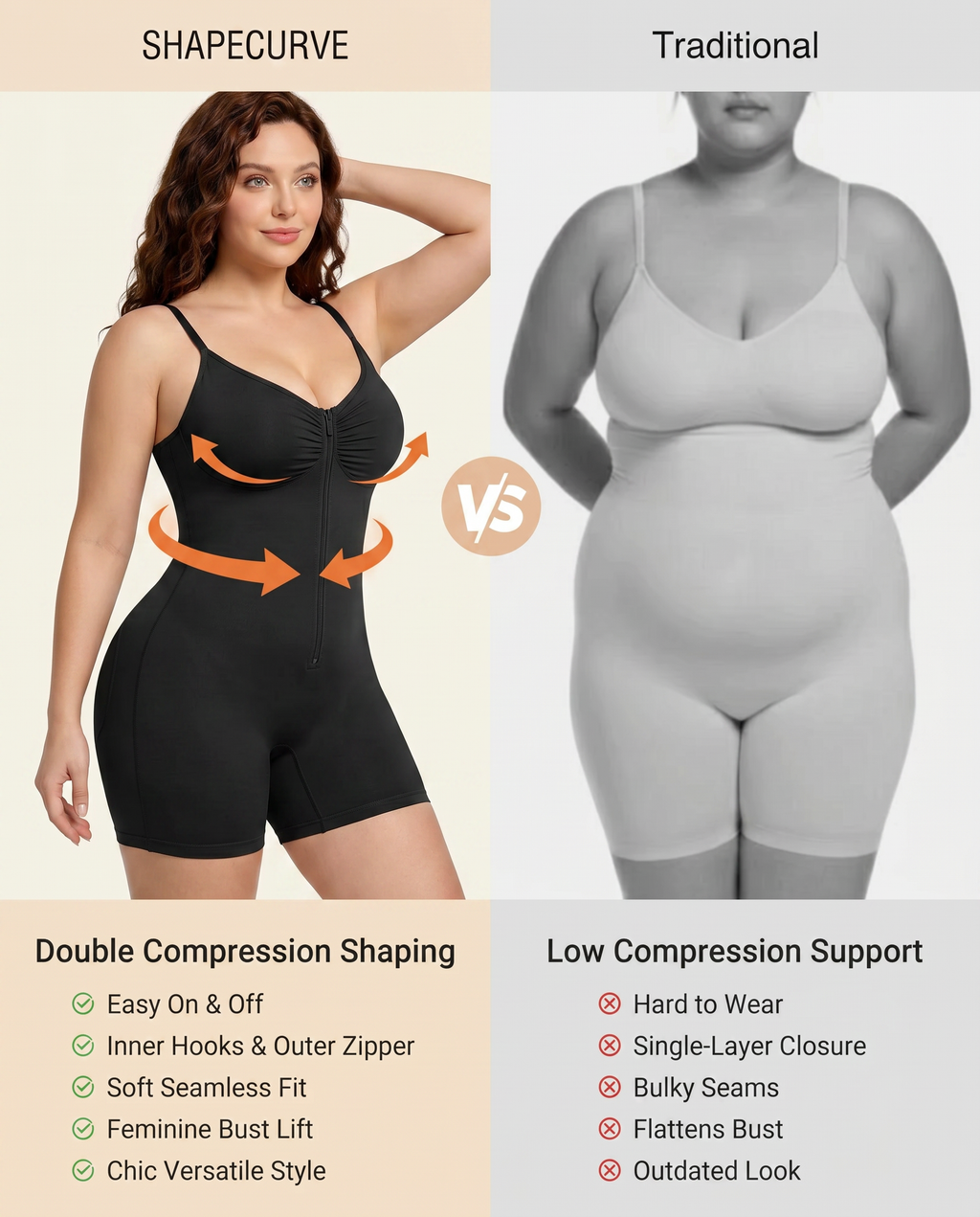 Women's Zip-Front Shaping Bodysuit with Tummy Control