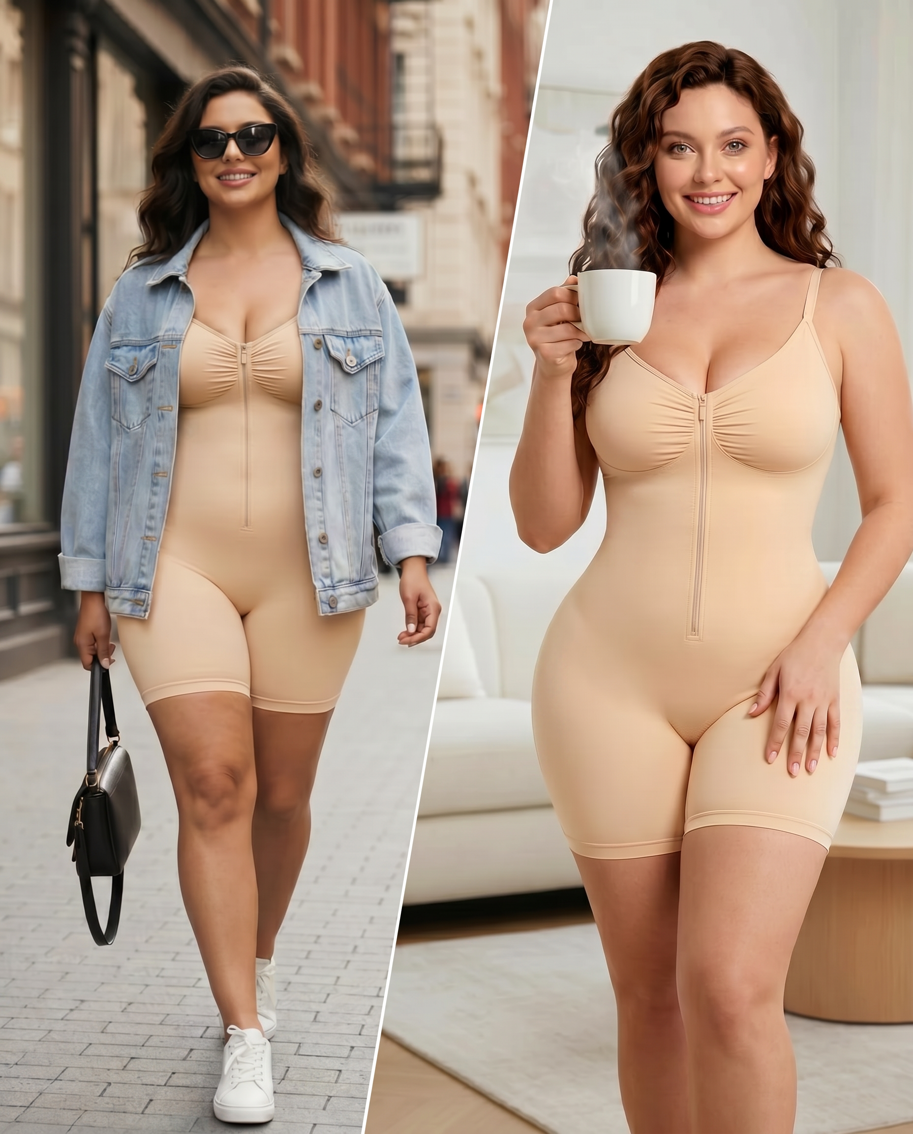 Women's Zip-Front Shaping Bodysuit with Tummy Control