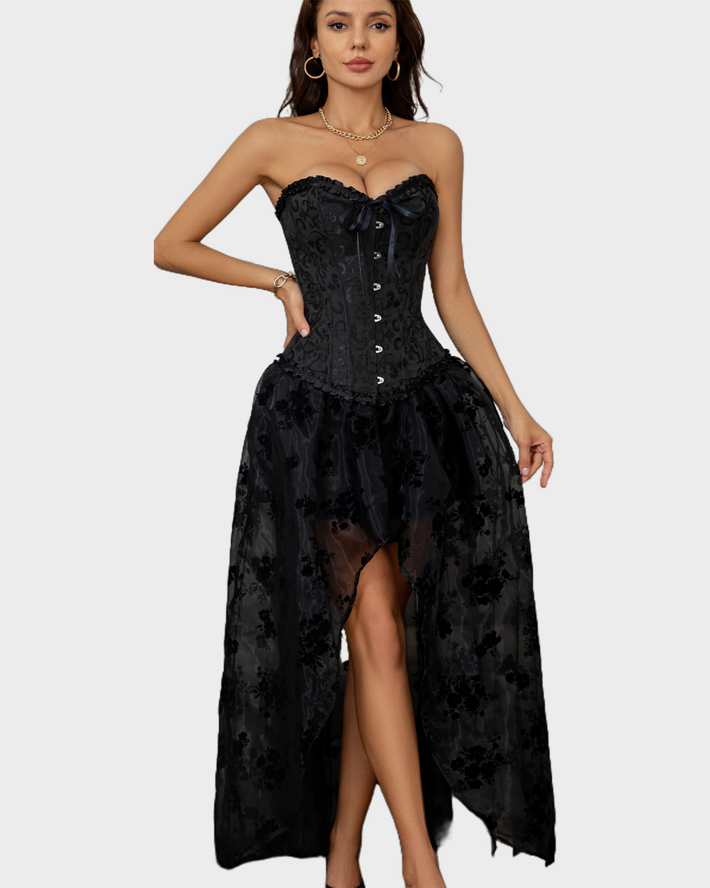 Lace-Waist Corset Top with Push-Up Shapewear