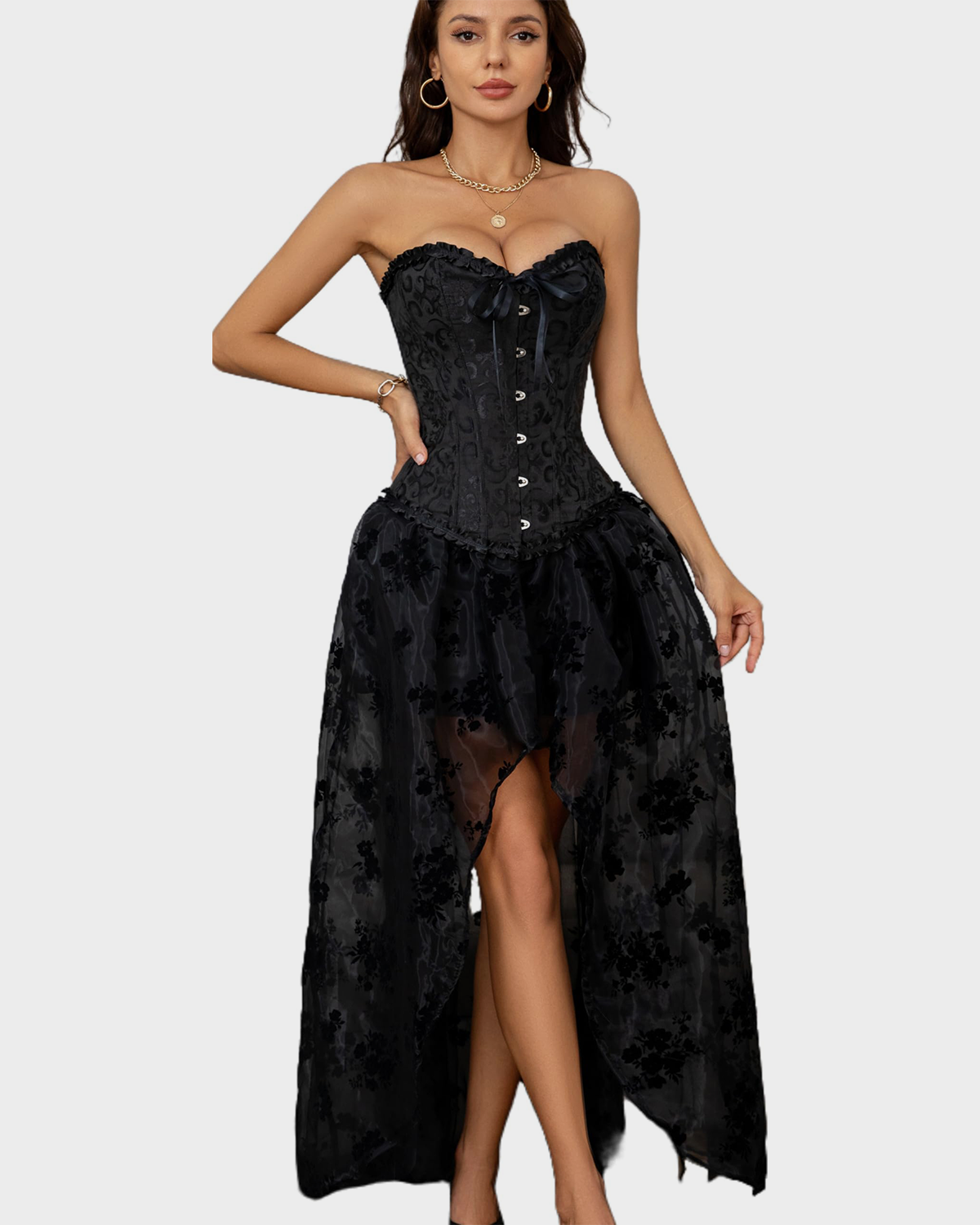 Lace-Waist Corset Top with Push-Up Shapewear