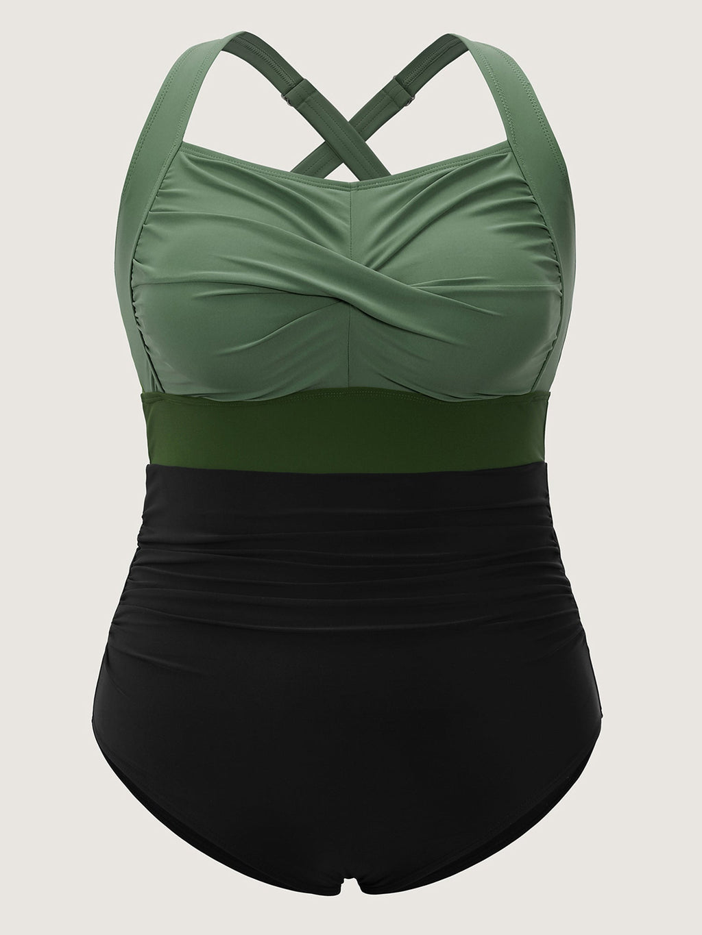 Figure-Flattering Contrast Twist-Front One-Piece Swimsuit with Tummy Control