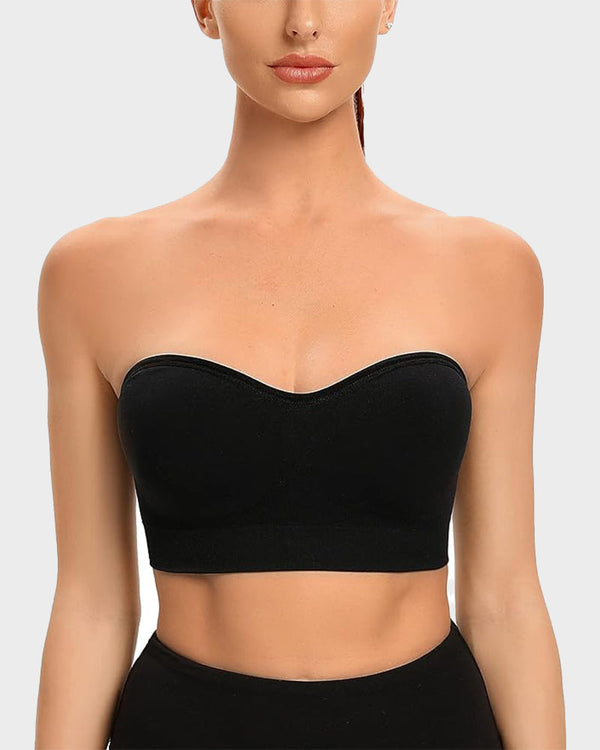 Wireless Strapless Bandeau Bra with Secure Anti-Slip Silicone Support
