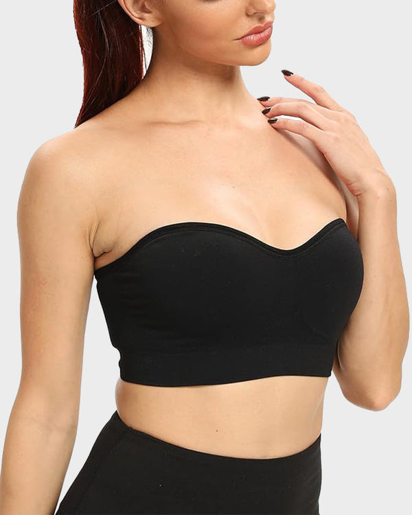 Wireless Strapless Bandeau Bra with Secure Anti-Slip Silicone Support
