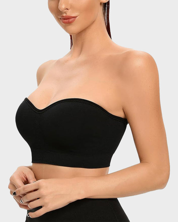 Wireless Strapless Bandeau Bra with Secure Anti-Slip Silicone Support