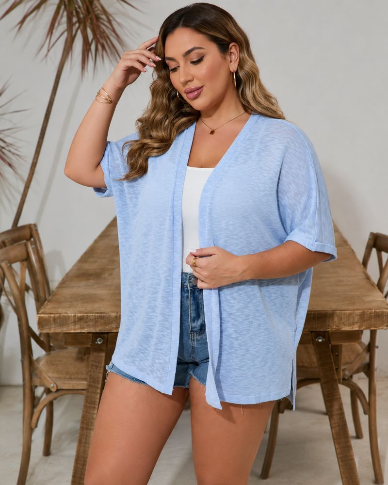 Airy Lightweight Short-Sleeve Open-Front Cardigan