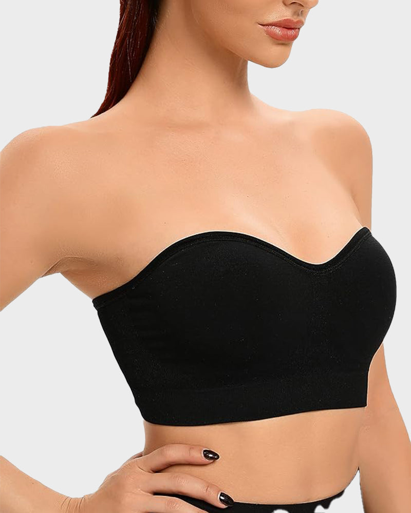 Wireless Strapless Bandeau Bra with Secure Anti-Slip Silicone Support