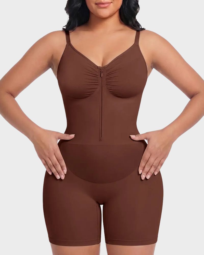 Zip-Up Tummy-Control Shaping Bodysuit for a Sleek Silhouette