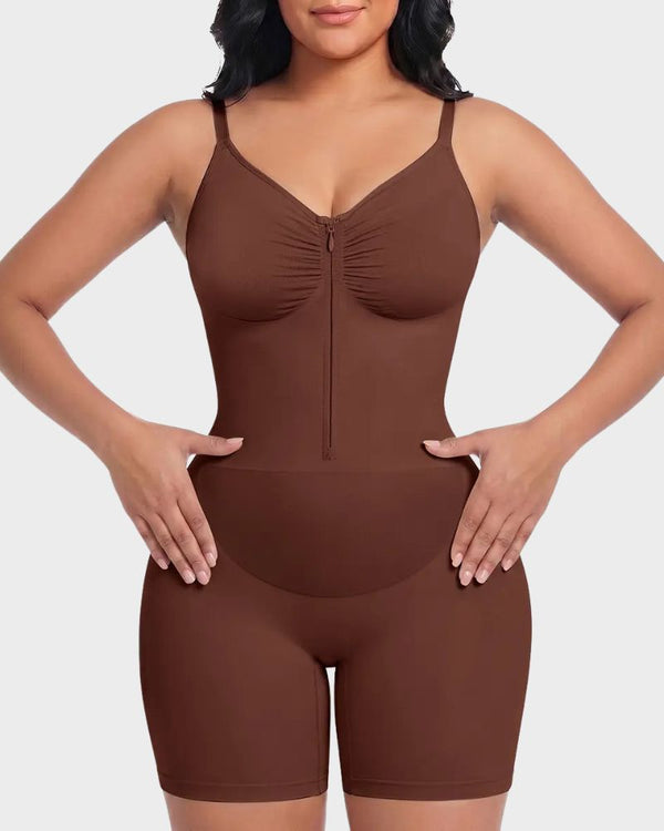 Zip-Up Tummy-Control Shaping Bodysuit for a Sleek Silhouette
