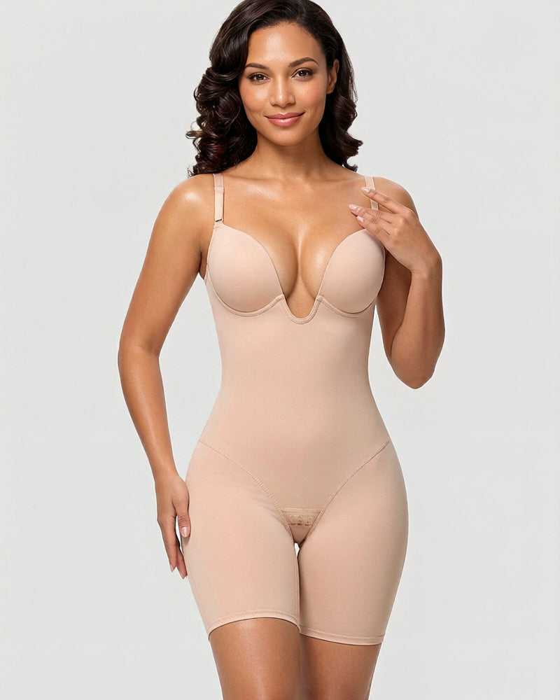 Women's U-Plunge Strapless Bodysuit Shapewear with Tummy Control, Built-In Bra and Low Back