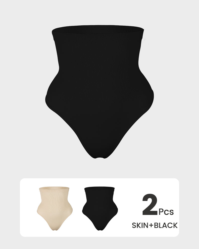2-Pack High-Waist Tummy-Control Thongs for a Sleek Silhouette