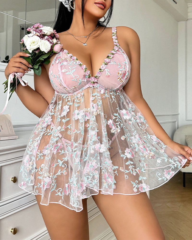 Sultry Plus-Size Sheer Satin Nightdress & Panty Set