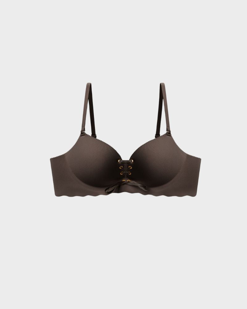 Lace-Up Padded Wireless Push-Up Bra with Gentle Lift