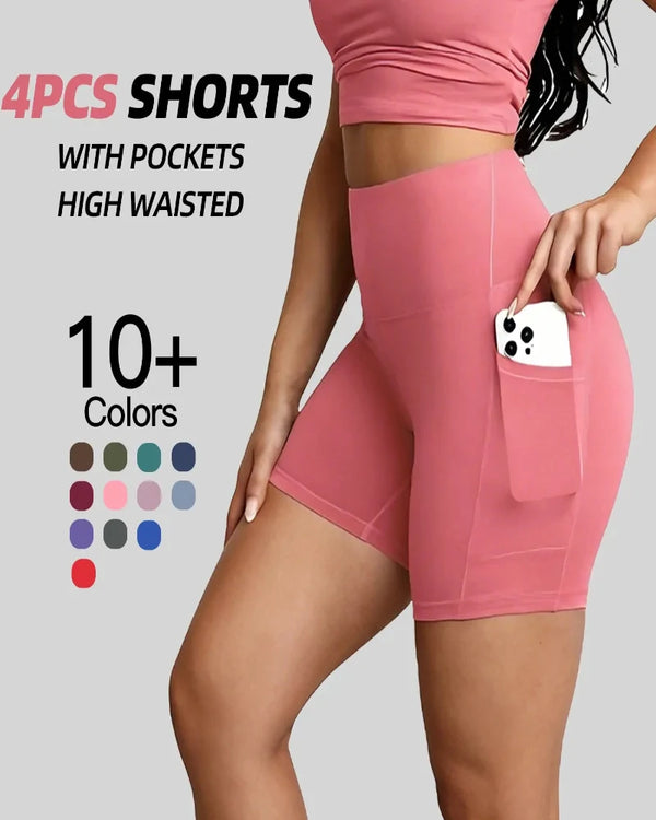 Sleek High-Waisted Tummy-Control Athletic Shorts with Handy Side Pockets
