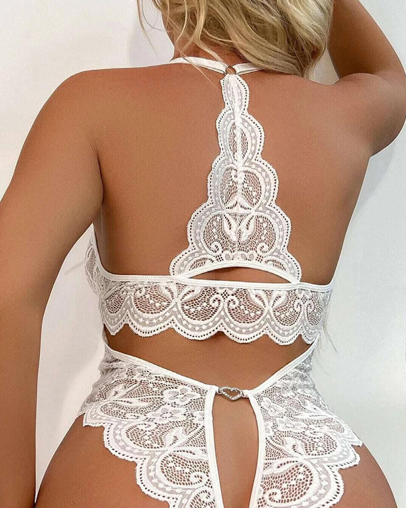 Women's Sexy Lace Bodysuit Pajama Set