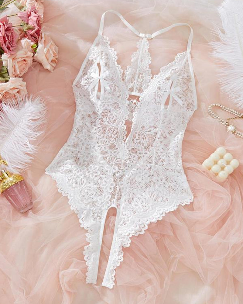 Women's Sexy Lace Bodysuit Pajama Set