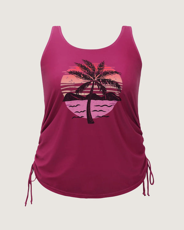 Vibrant Island-Print Adjustable Drawstring Swim Top