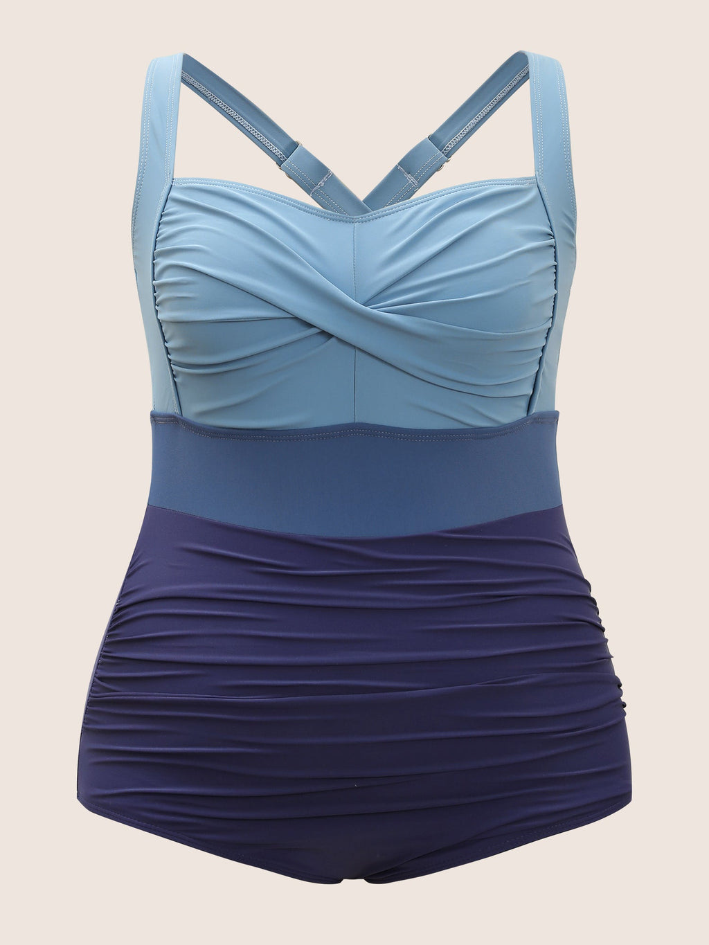 Figure-Flattering Contrast Twist-Front One-Piece Swimsuit with Tummy Control
