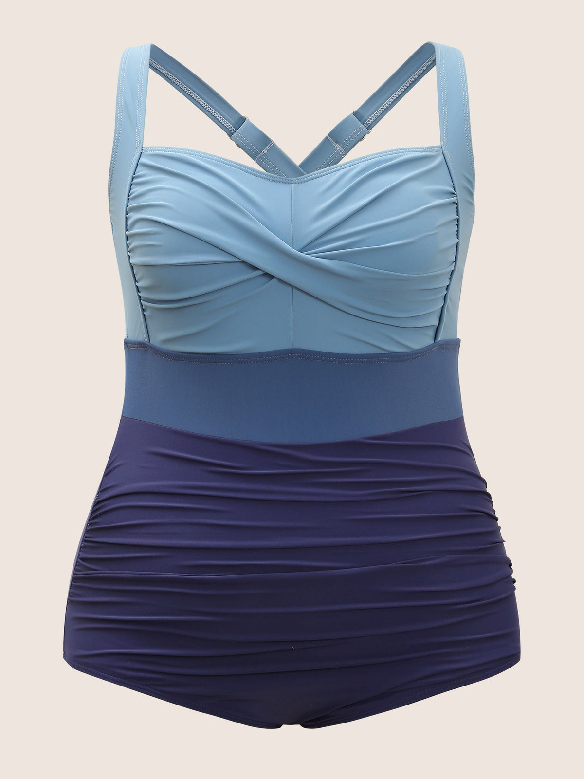 Figure-Flattering Contrast Twist-Front One-Piece Swimsuit with Tummy Control