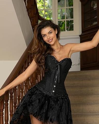 Lace-Waist Corset Top with Push-Up Shapewear