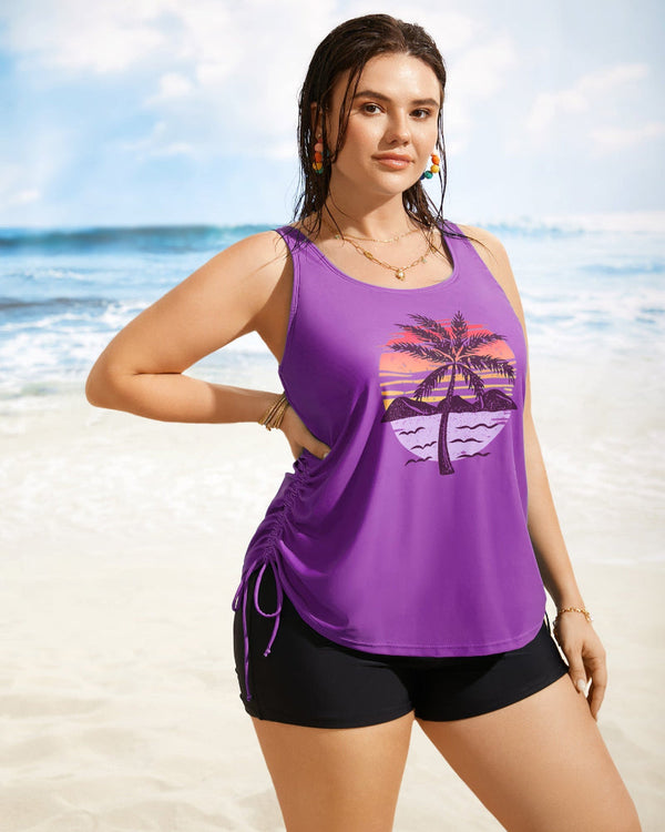 Vibrant Island-Print Adjustable Drawstring Swim Top