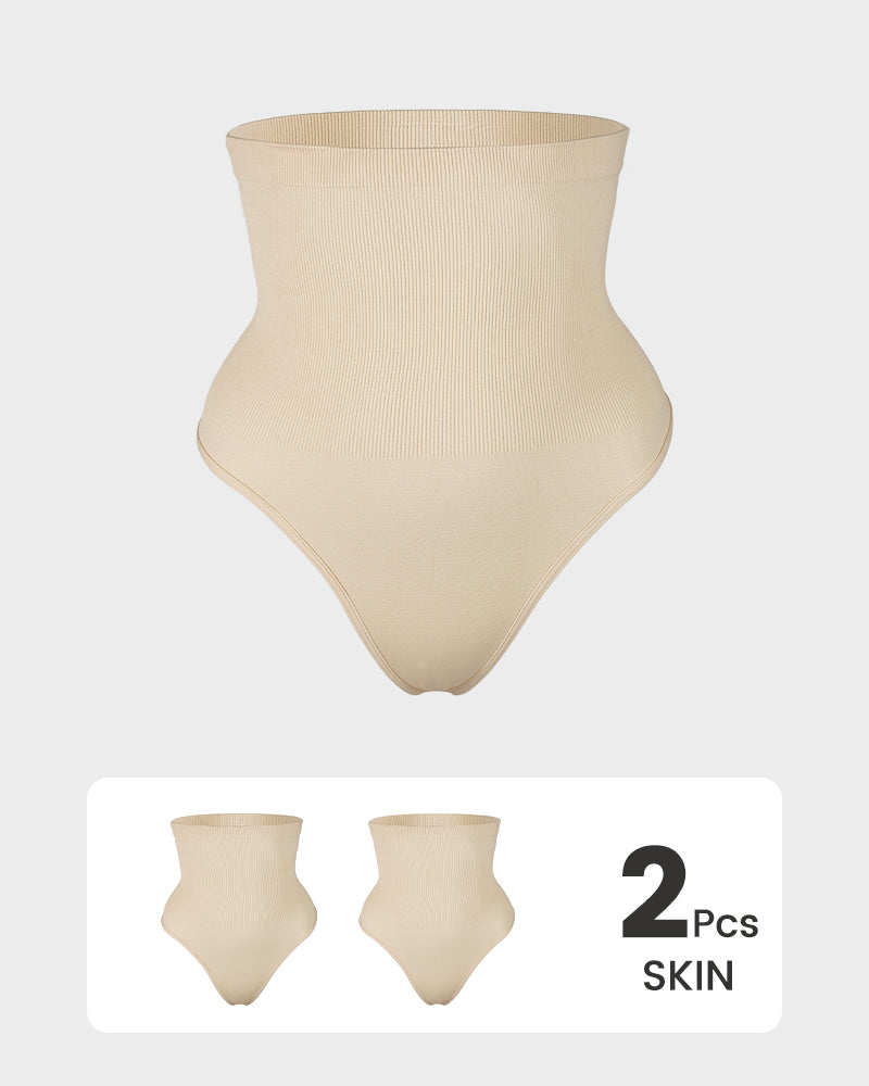 2-Pack High-Waist Tummy-Control Thongs for a Sleek Silhouette