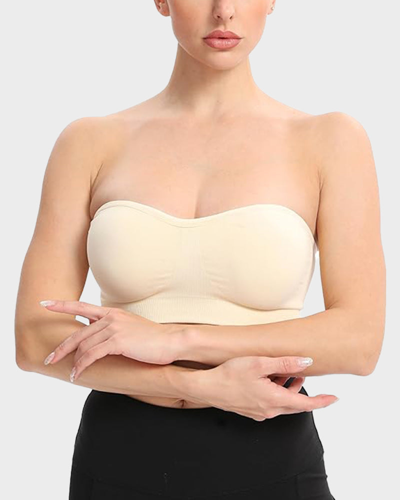 Wireless Strapless Bandeau Bra with Secure Anti-Slip Silicone Support