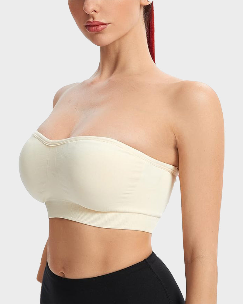 Wireless Strapless Bandeau Bra with Secure Anti-Slip Silicone Support