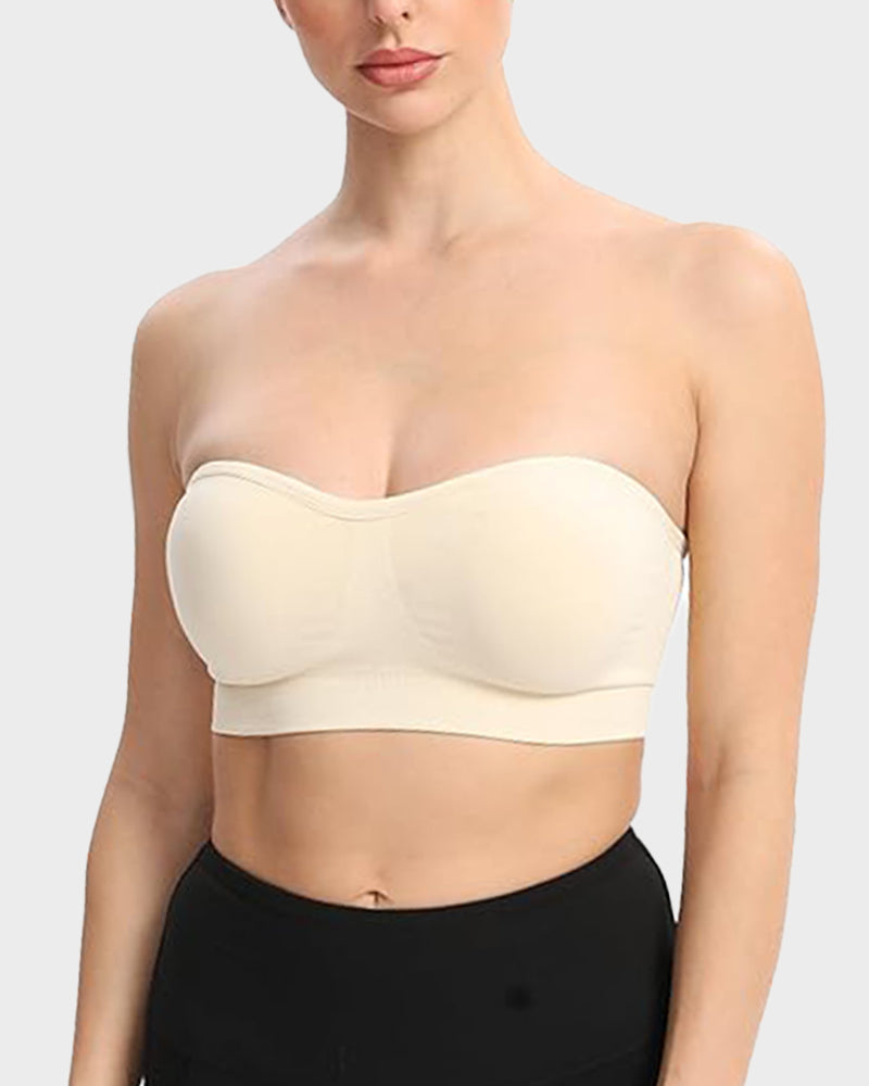 Wireless Strapless Bandeau Bra with Secure Anti-Slip Silicone Support