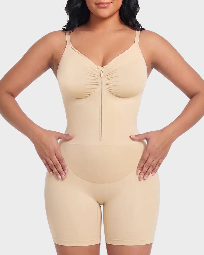 Zip-Up Tummy-Control Shaping Bodysuit for a Sleek Silhouette