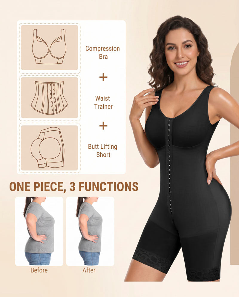 Dual-Compression Tummy Control Shapewear with Built-In Bra