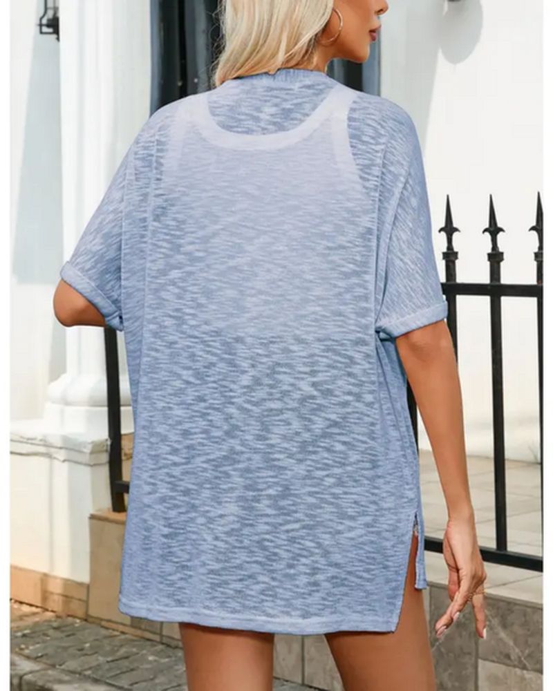 Airy Lightweight Short-Sleeve Open-Front Cardigan