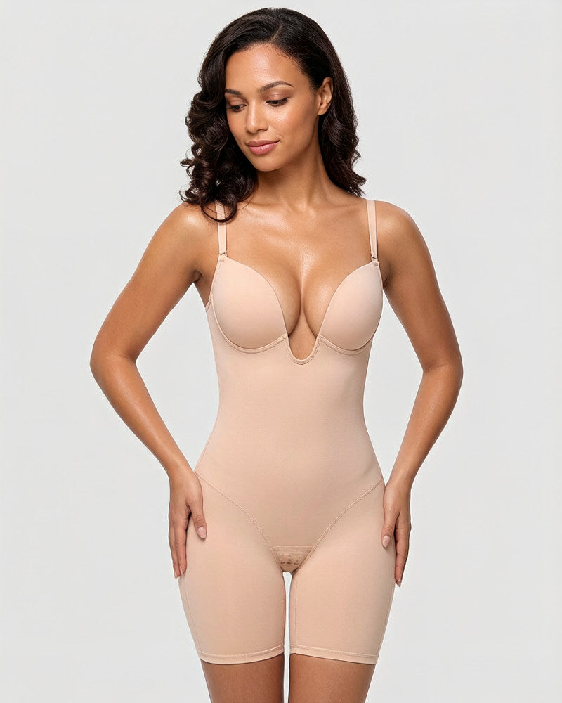 Women's U-Plunge Strapless Bodysuit Shapewear with Tummy Control, Built-In Bra and Low Back