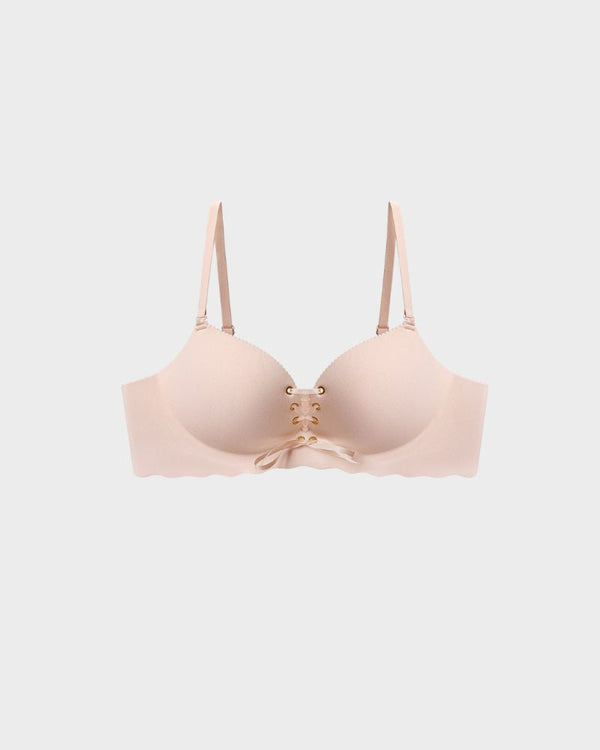 Lace-Up Padded Wireless Push-Up Bra with Gentle Lift