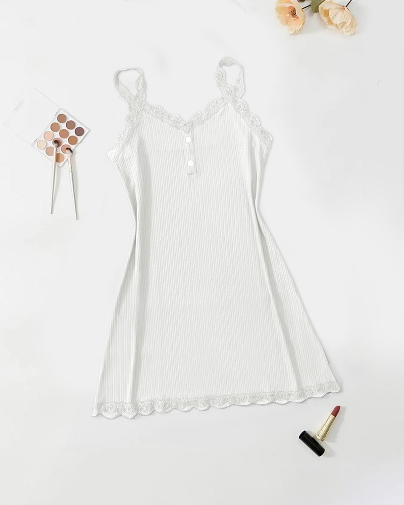 Women's Lace Spaghetti-Strap Camisole Dress Nightgown