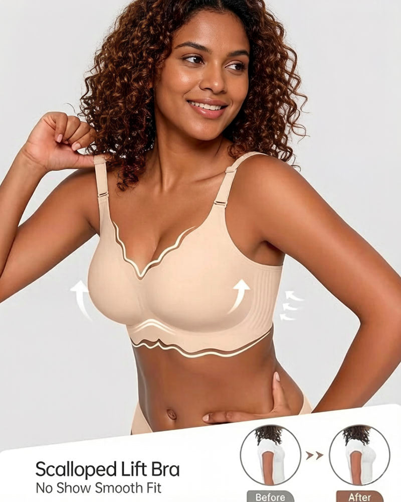 Soft Full-Coverage Wireless Jelly Bra with Scalloped Edges