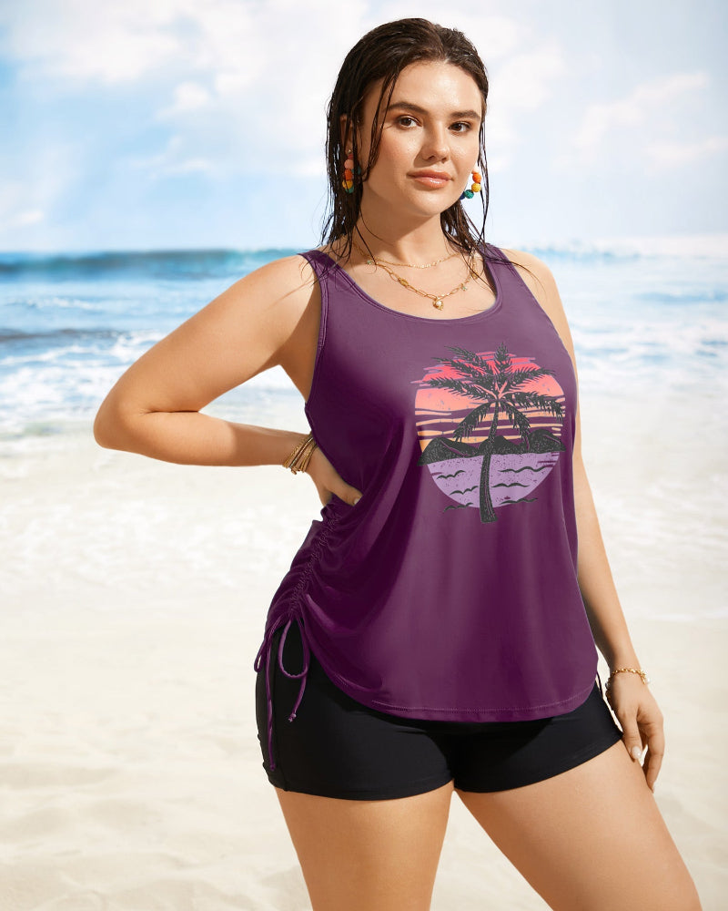 Vibrant Island-Print Adjustable Drawstring Swim Top