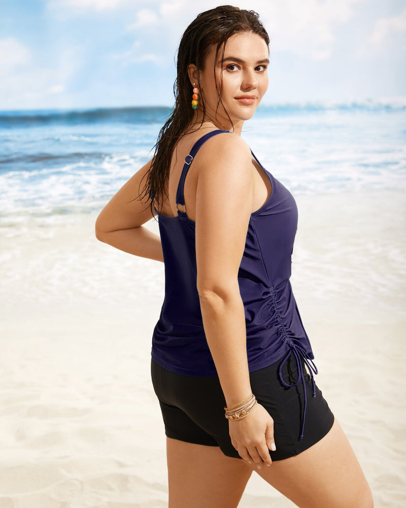 Vibrant Island-Print Adjustable Drawstring Swim Top
