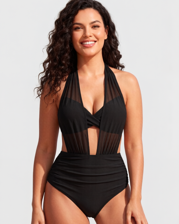 High-Waisted Mesh Bikini Set with Tummy Control Fit