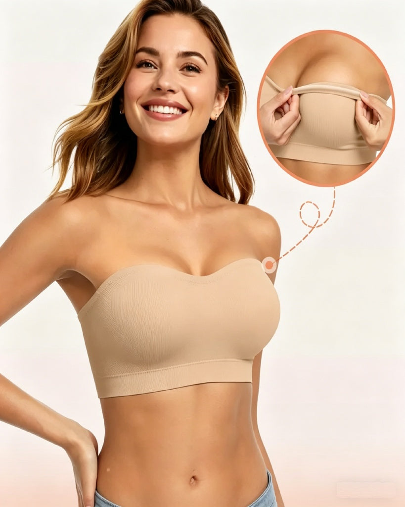 Wireless Strapless Bandeau Bra with Secure Anti-Slip Silicone Support