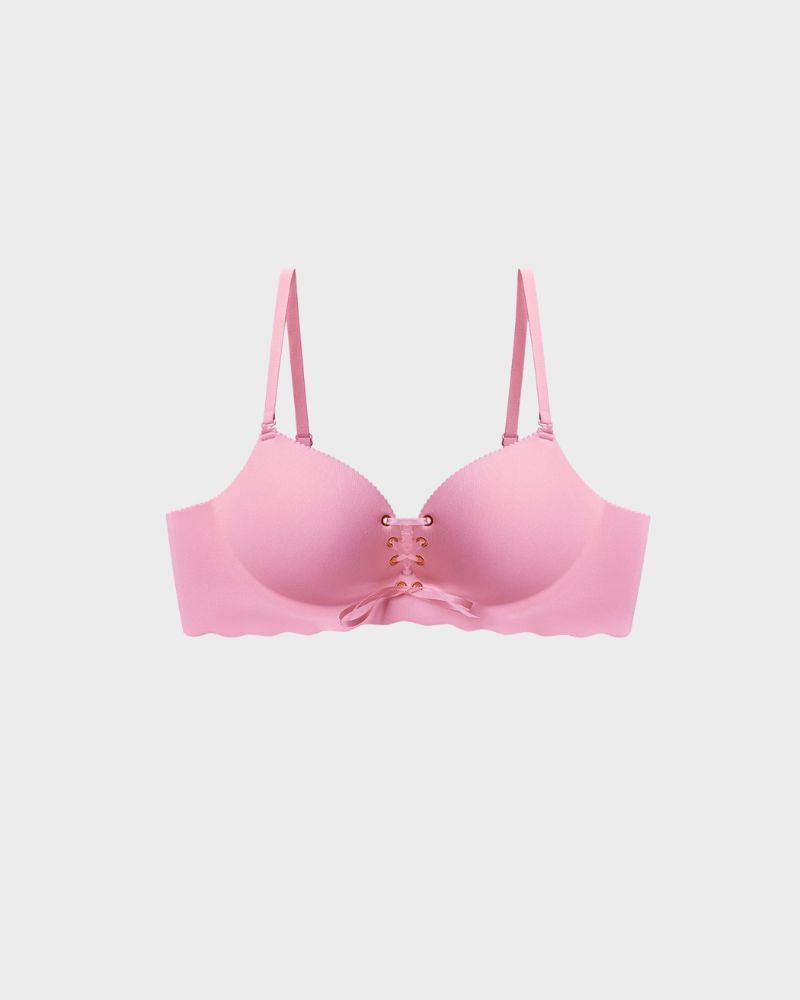 Lace-Up Padded Wireless Push-Up Bra with Gentle Lift