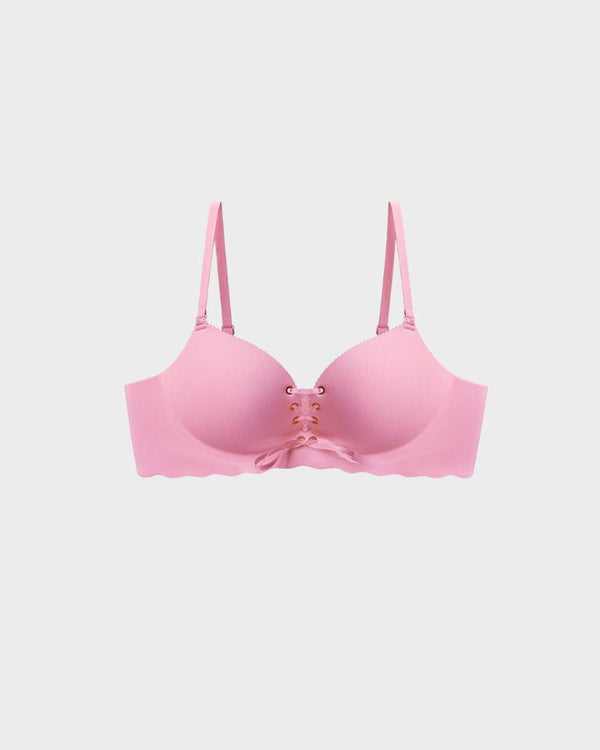 Lace-Up Padded Wireless Push-Up Bra with Gentle Lift