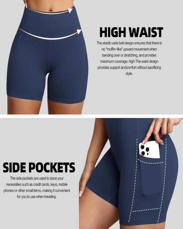 Sleek High-Waisted Tummy-Control Athletic Shorts with Handy Side Pockets