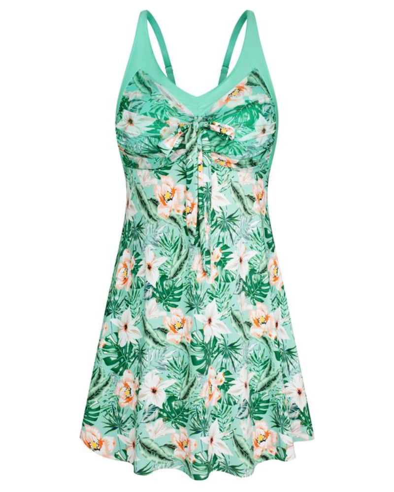 Plus Size Women's Two-Piece Swim Dress with Tummy Control - Floral Print Tankini Swimsuit Set with Boyshort Bottoms