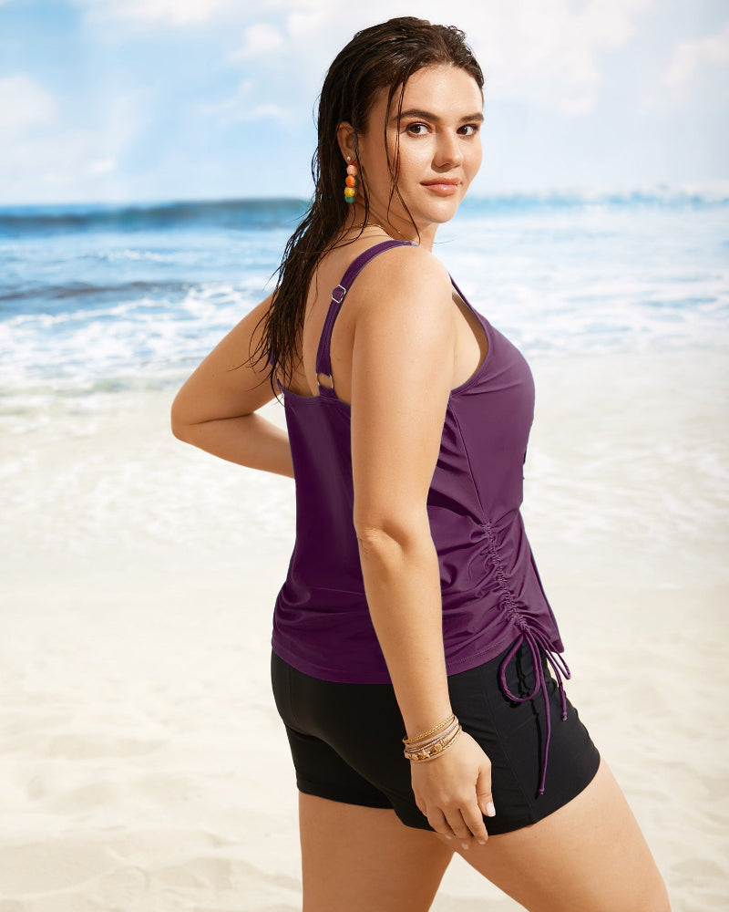 Vibrant Island-Print Adjustable Drawstring Swim Top
