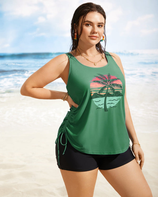 Vibrant Island-Print Adjustable Drawstring Swim Top